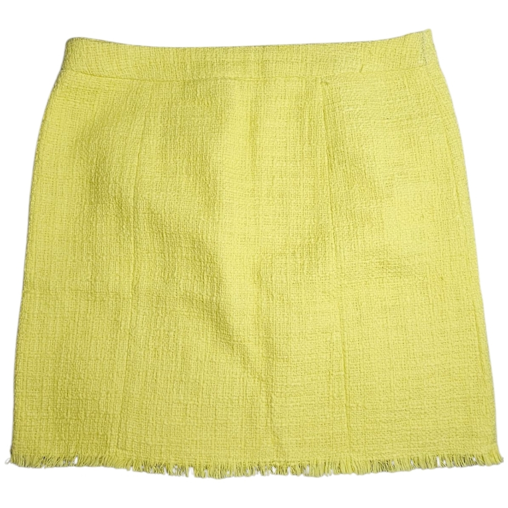 KENAR Yellow Tweed Mini Skirt Raw Hem Fringed Size 2 Preppy Coquette - Picture 2 of 10